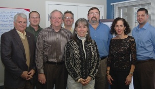 Institute Advisory Council members attending the recent meeting in Annapolis included (L to R) Steve Niswander – Groendyke Transport; Jeff Andrasik – Smithers Rapra; Jim Reilly – GHX; James Dean Vogel – Bioprocess Institute; Debbie Mitchell – NAHAD Standards Manager; Ken Wyatt – TVA; Jo Marie Diamond – E. County Econ. Dev. Corp; and, Standards Committee Chair, Titus Jumper – Campbell Fittings.