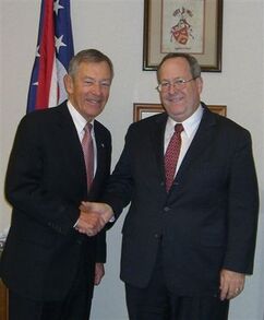 OPA Executive Director Ernest Boyd (right) thanks Senator George Voinovich, in his Cleveland office, for listening to pharmacists’ concerns.