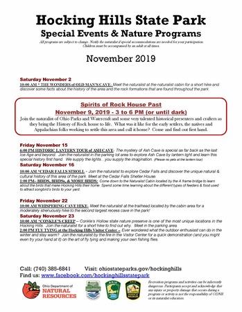 HHSP Special Events & Nature Programs November 2019