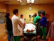 Participating in this sim lab are [left to right] Rachel Bextermueller, Gina Rossi, Eric Jackson, Chontelle McNear