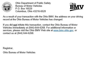 BMV Address Change Postcard
