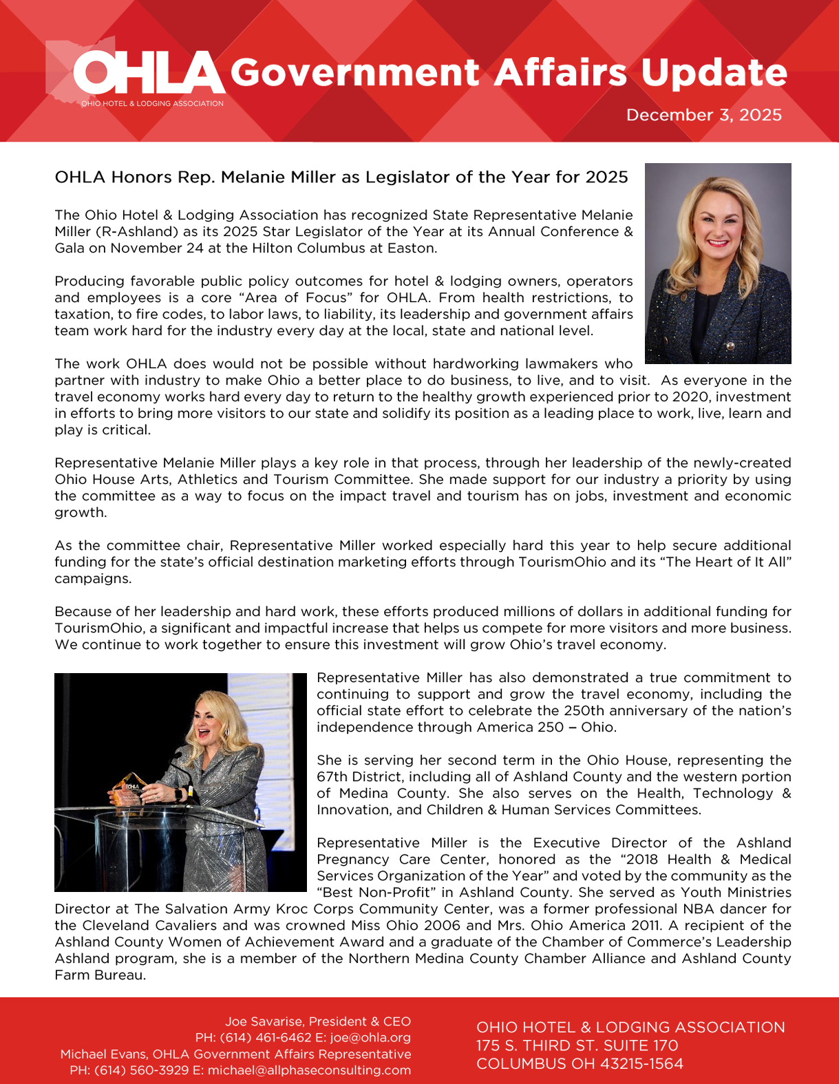 OHLA's 2025 Star Legislator of the Year Award