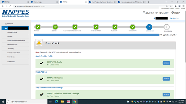 NPI Completed Application