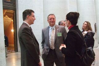 OPA members Randy and Dee Dee Myers spoke with Rep. Jeffrey McClain center at the Pharmacy Legislative Day reception.