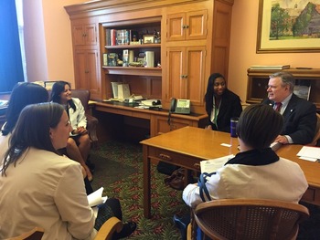 Senator Tom Sawyer D-Akron meets with student pharmacist constituents.